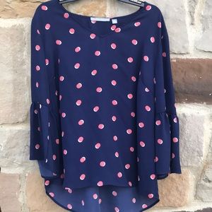 Navy blue coral polka dots ladies XL, excellent condition pullover blouse